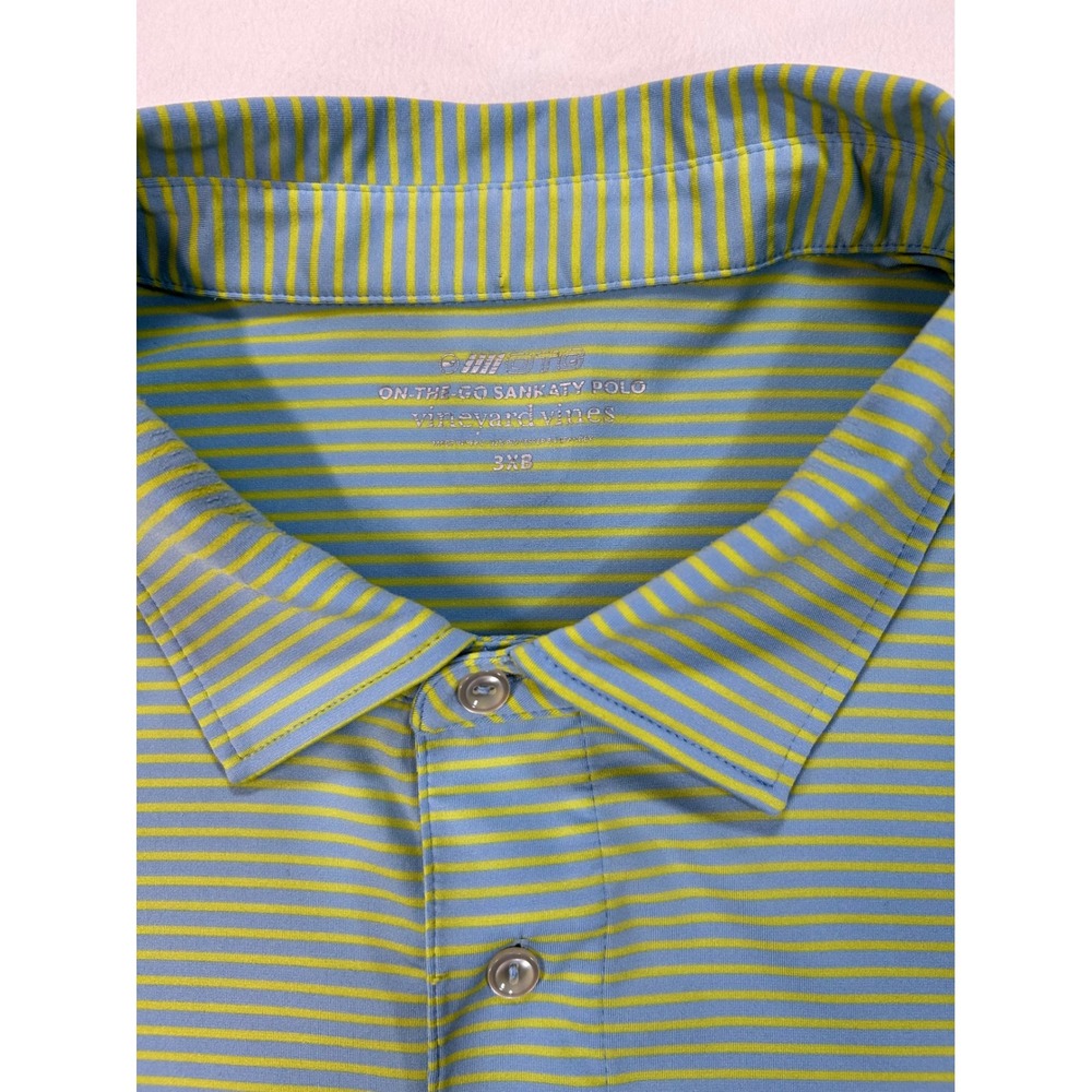 Vineyard Vines On-The-Go Sankaty Polo Shirt Mens 3XB Blue Green Striped Golf XL - Picture 2 of 7